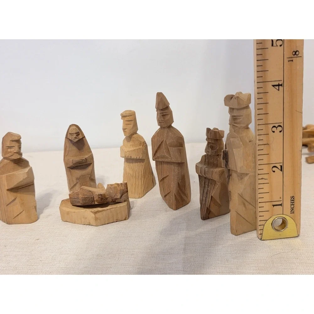 Vintage Hand Carved Wood Nativity Set 20 Pieces Christmas Decor